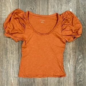 🦋 Anthropologie Puff Sleeve Top, Brown, small